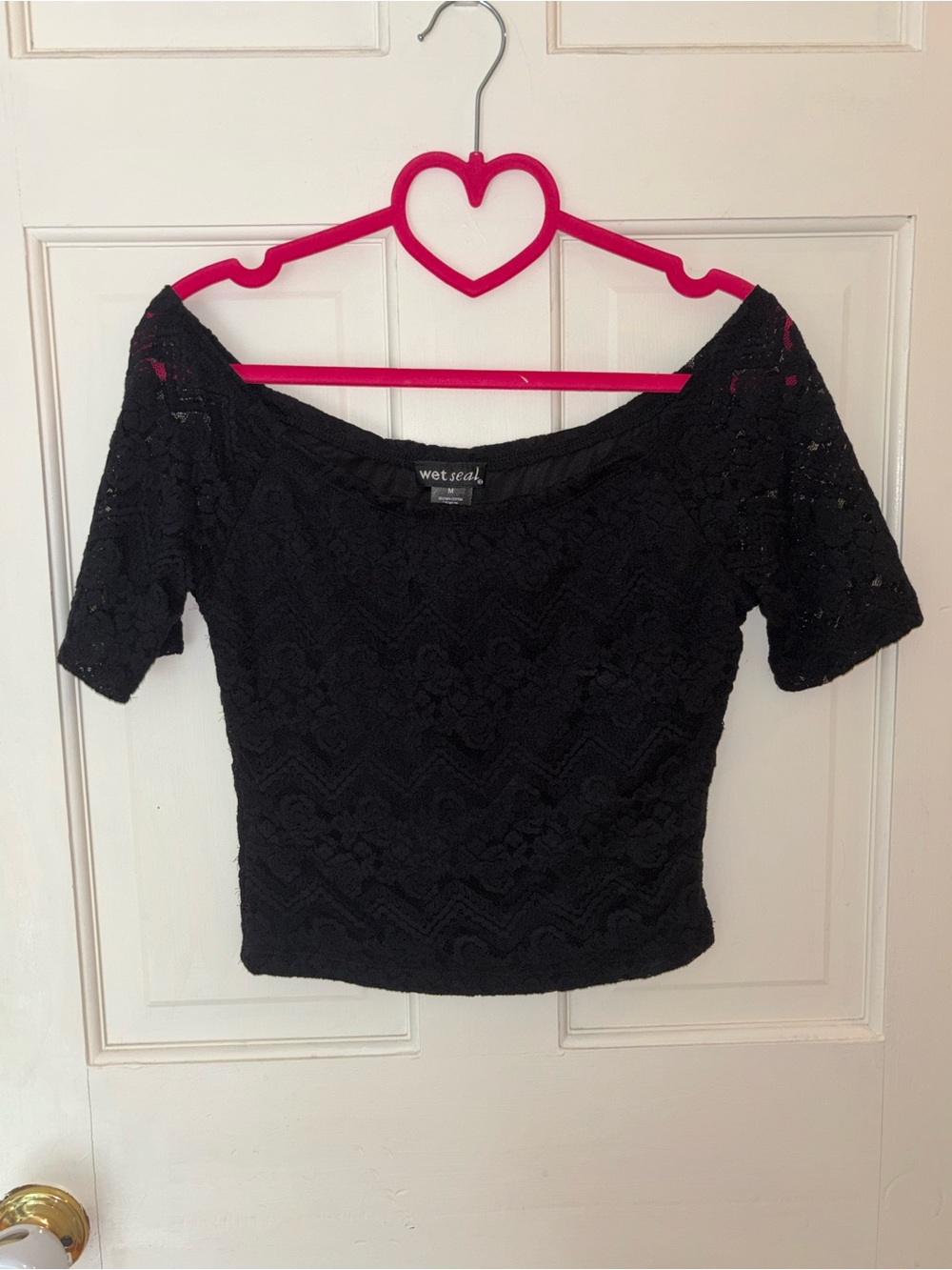 Y2K Wet Seal Black Lace Off-Shoulder Crop Top NWT